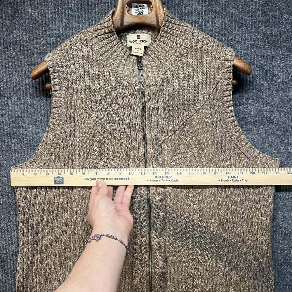 Woolrich Sweater Vest Womens XL Tan Cable Knit Mock Neck Ramie Cotton - Picture 3 of 8